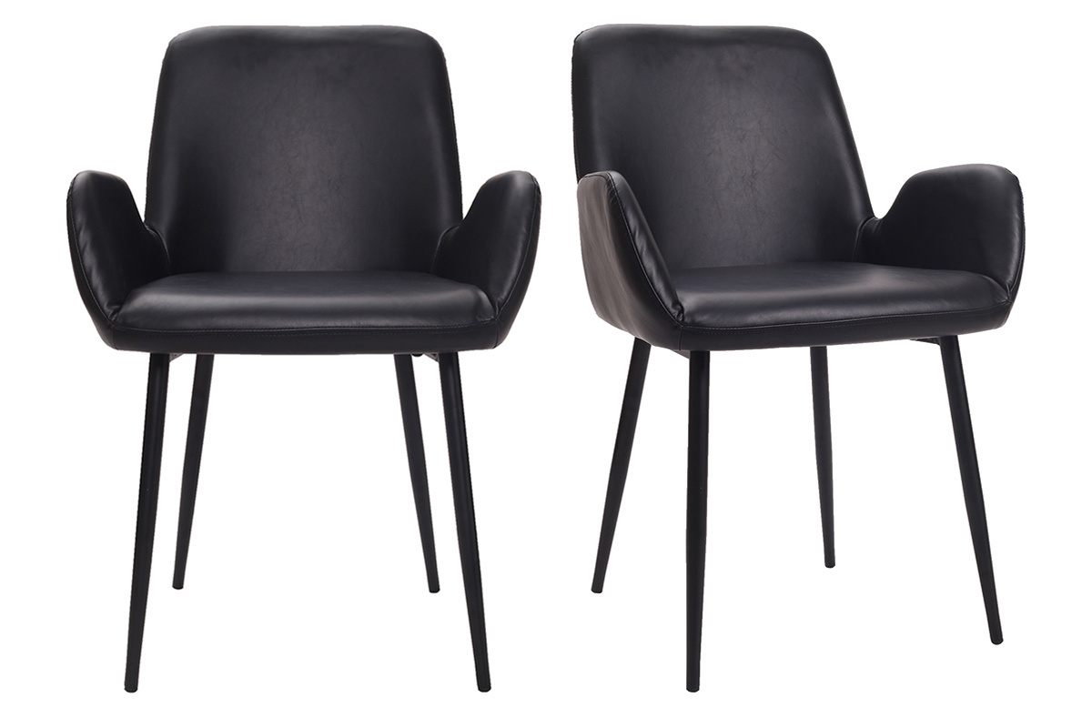 Sillones vintage negros con patas metal negro (lote de 2) TIKA