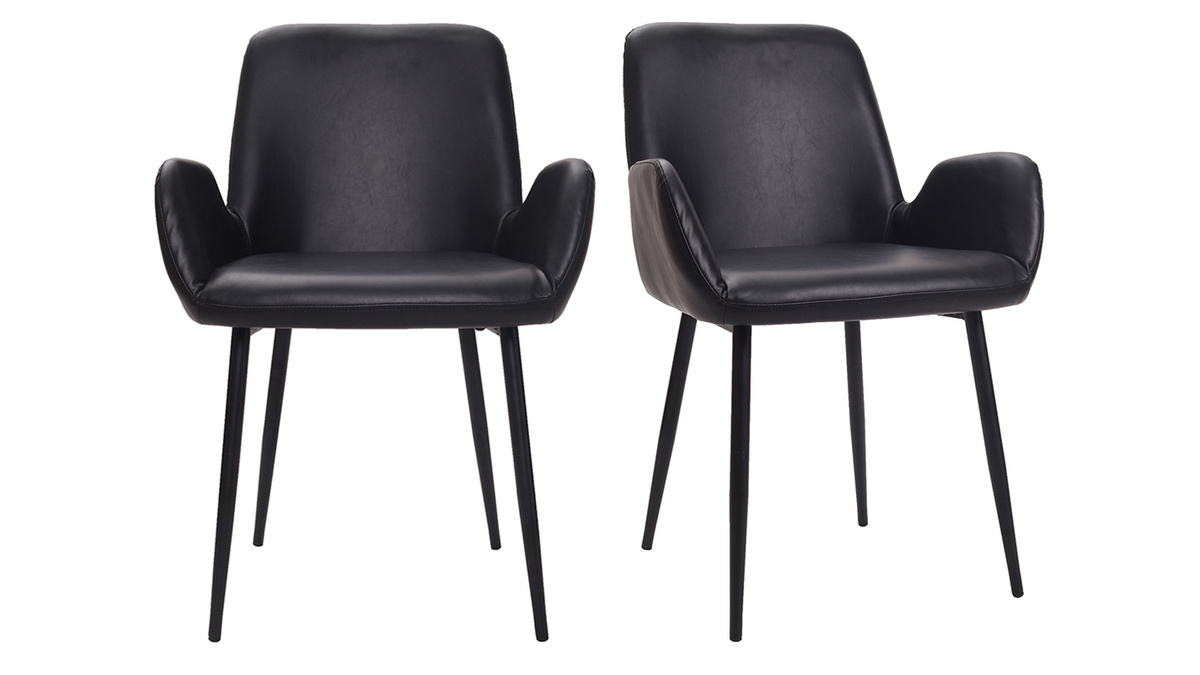 Sillones vintage negros con patas metal negro (lote de 2) TIKA