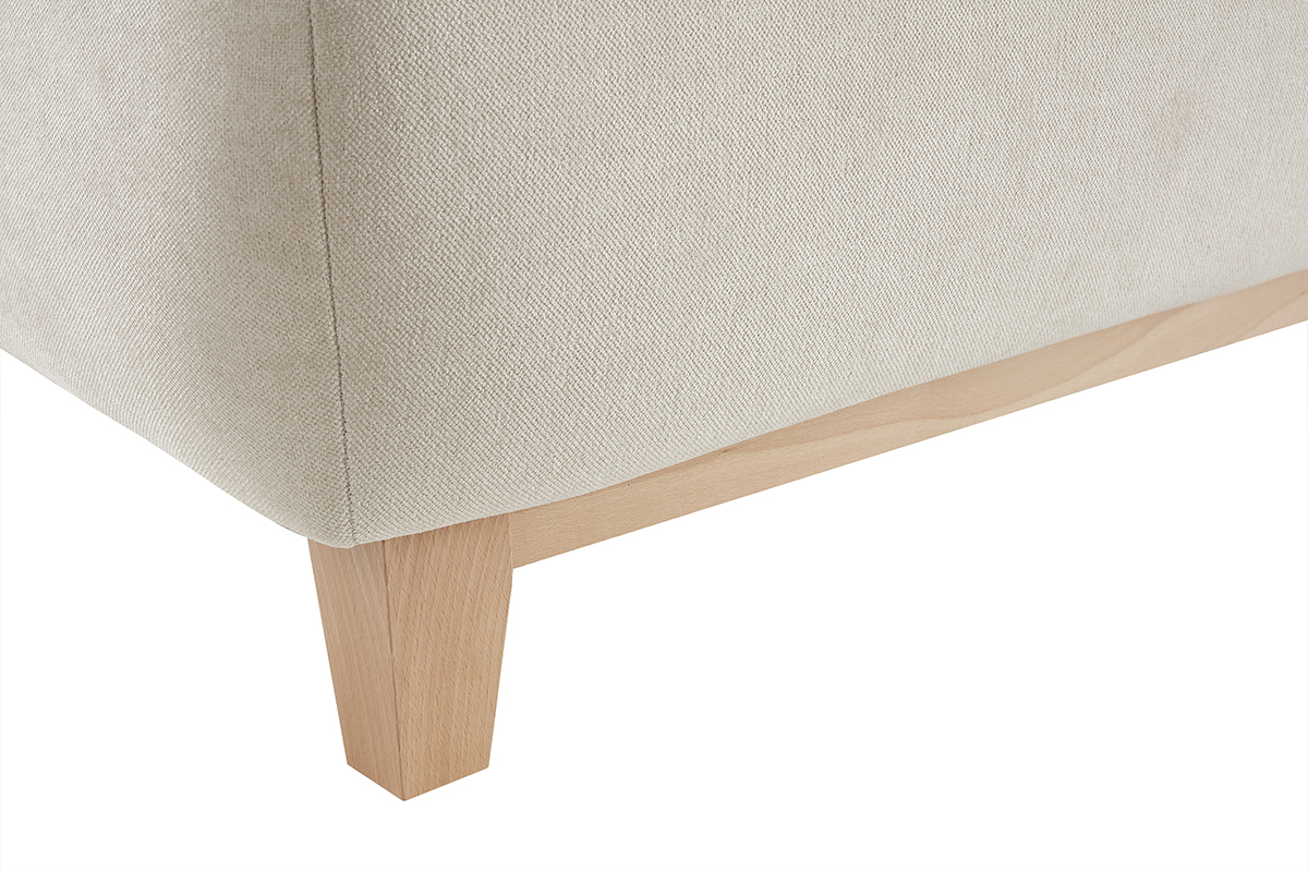 Sof 3 plazas de tejido efecto aterciopelado texturizado beige y madera clara 200 cm ODEON