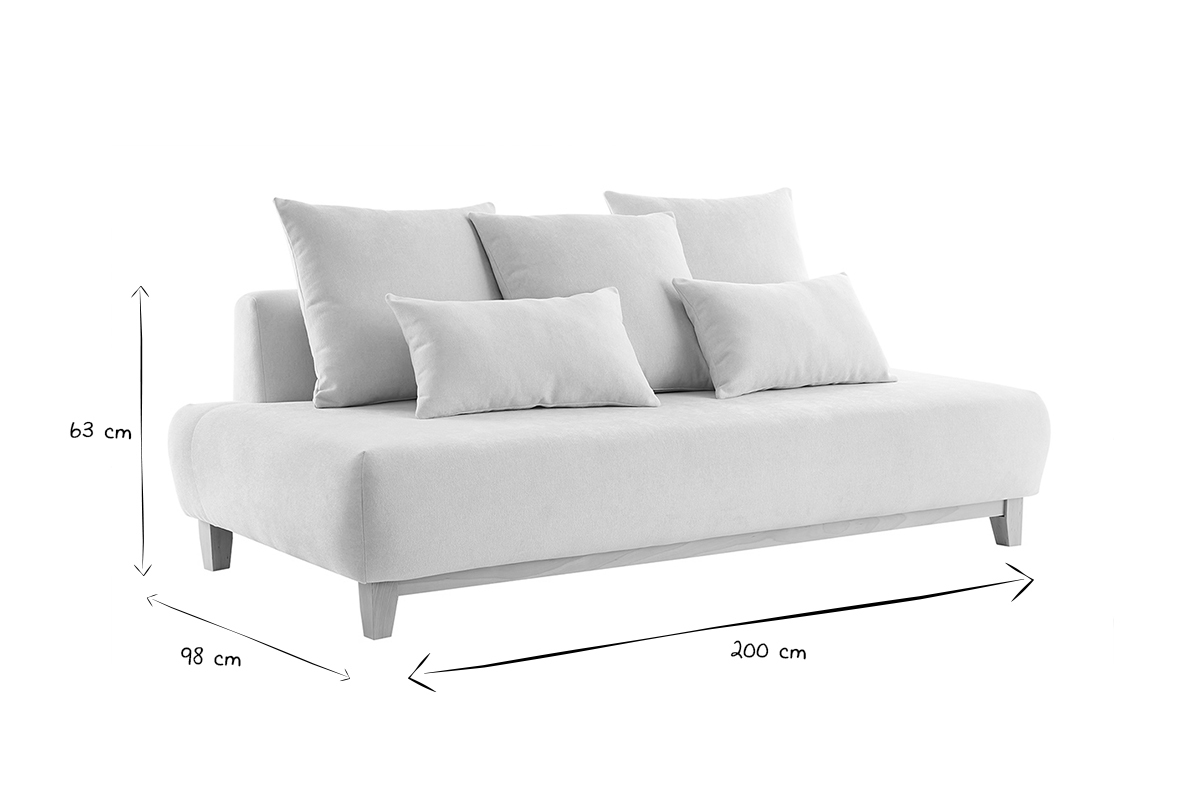 Sof 3 plazas de tejido efecto aterciopelado texturizado beige y madera clara 200 cm ODEON