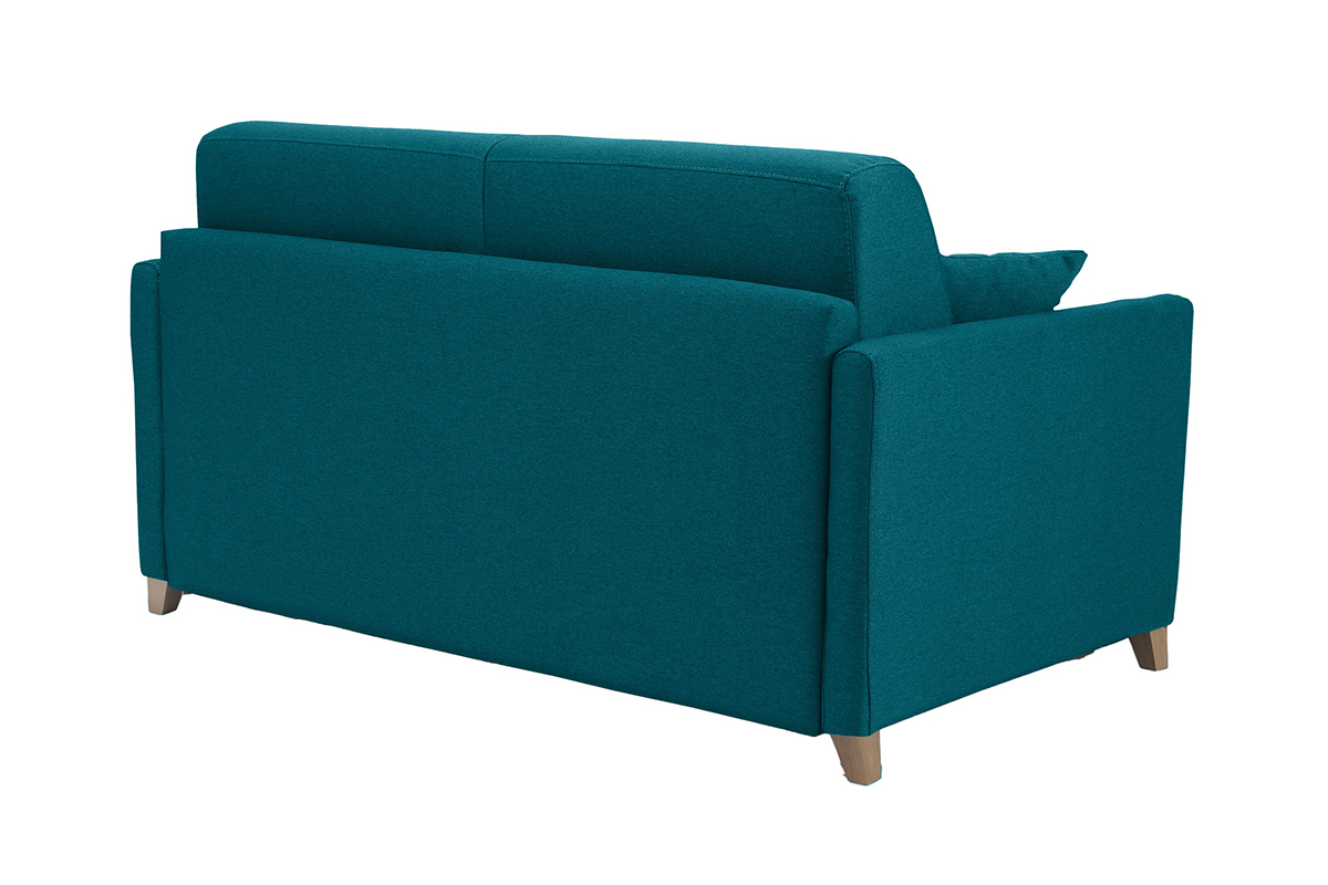 Sof cama 2-3 plazas nrdico azul petrleo y madera clara con colchn de 13 cm SKANDY