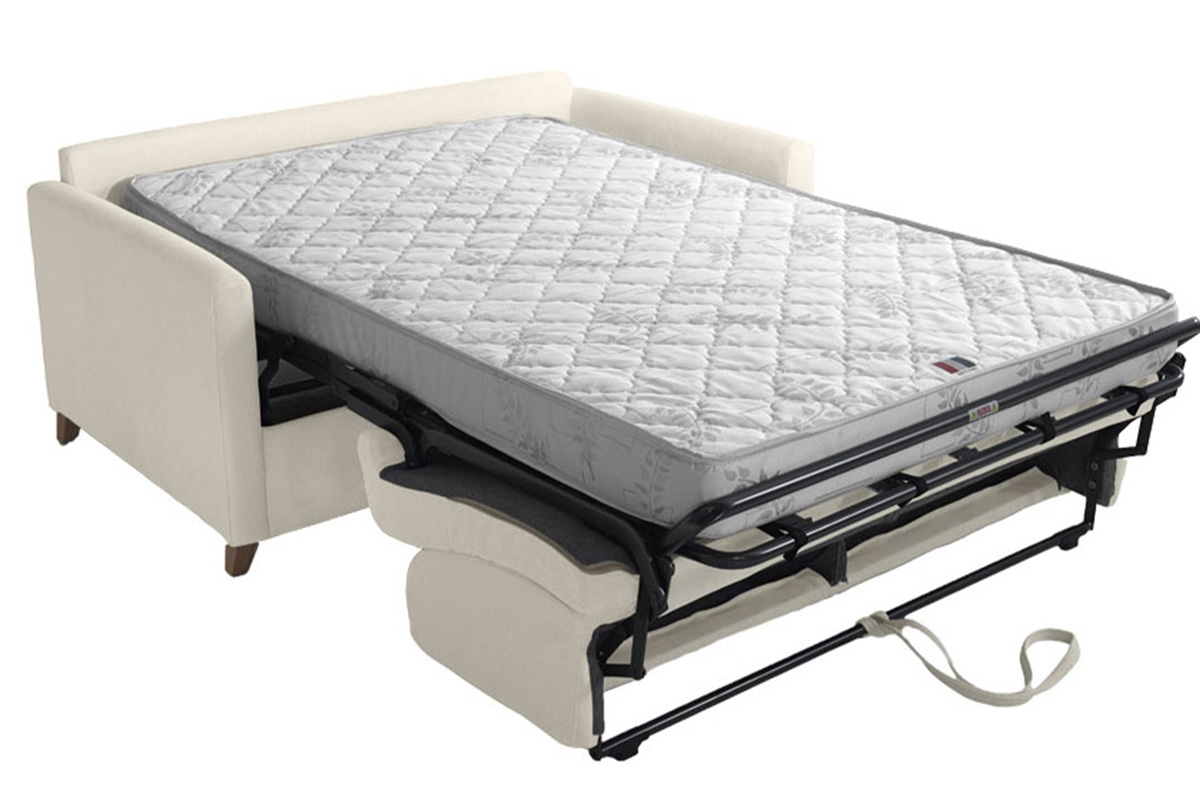 Sof cama 2-3 plazas nrdico beige y madera clara con colchn de 13 cm SKANDY