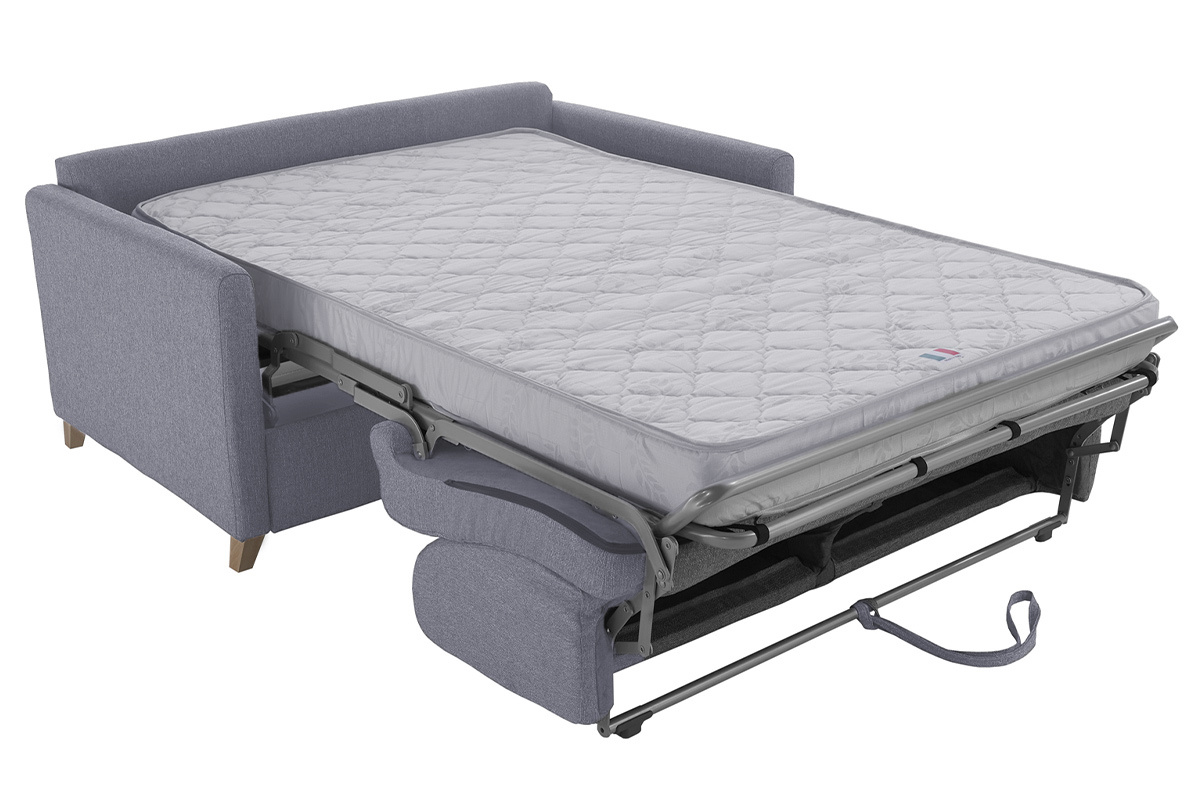 Sof cama 2-3 plazas nrdico gris y madera clara con colchn de 13 cm SKANDY