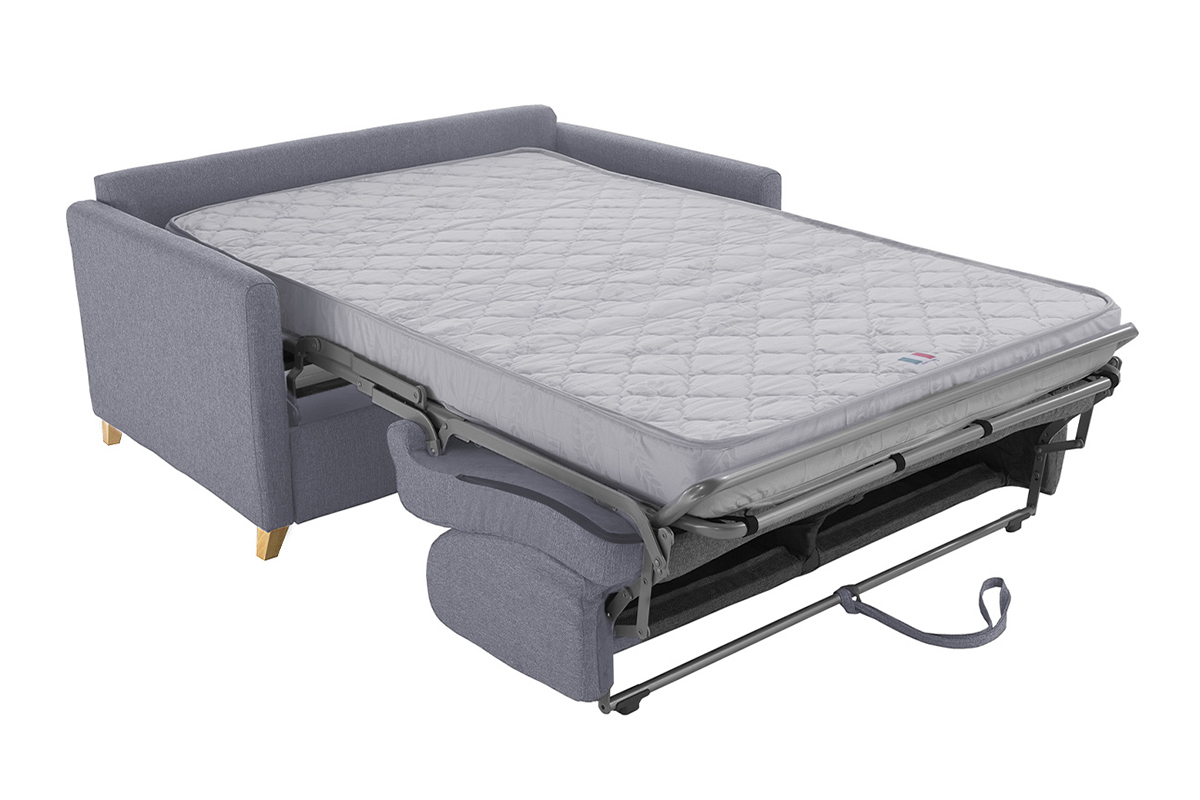 Sof cama 2-3 plazas nrdico gris y madera clara con colchn de 13 cm SKANDY