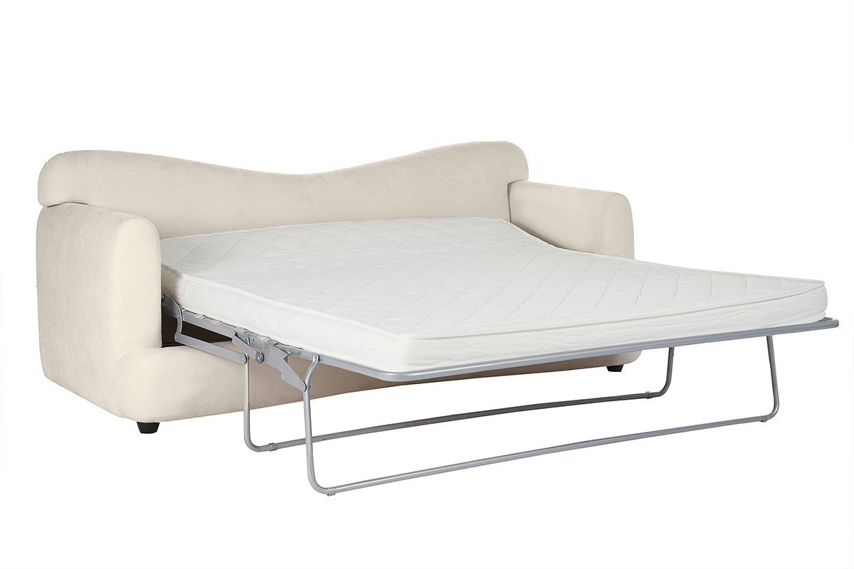 Sof cama 3-4 plazas desenfundable con forma de juda de tejido efecto aterciopelado beige claro SACHA