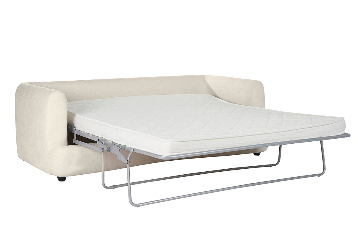 Sof cama 3-4 plazas desenfundable con forma de juda de tejido efecto aterciopelado beige claro SACHA