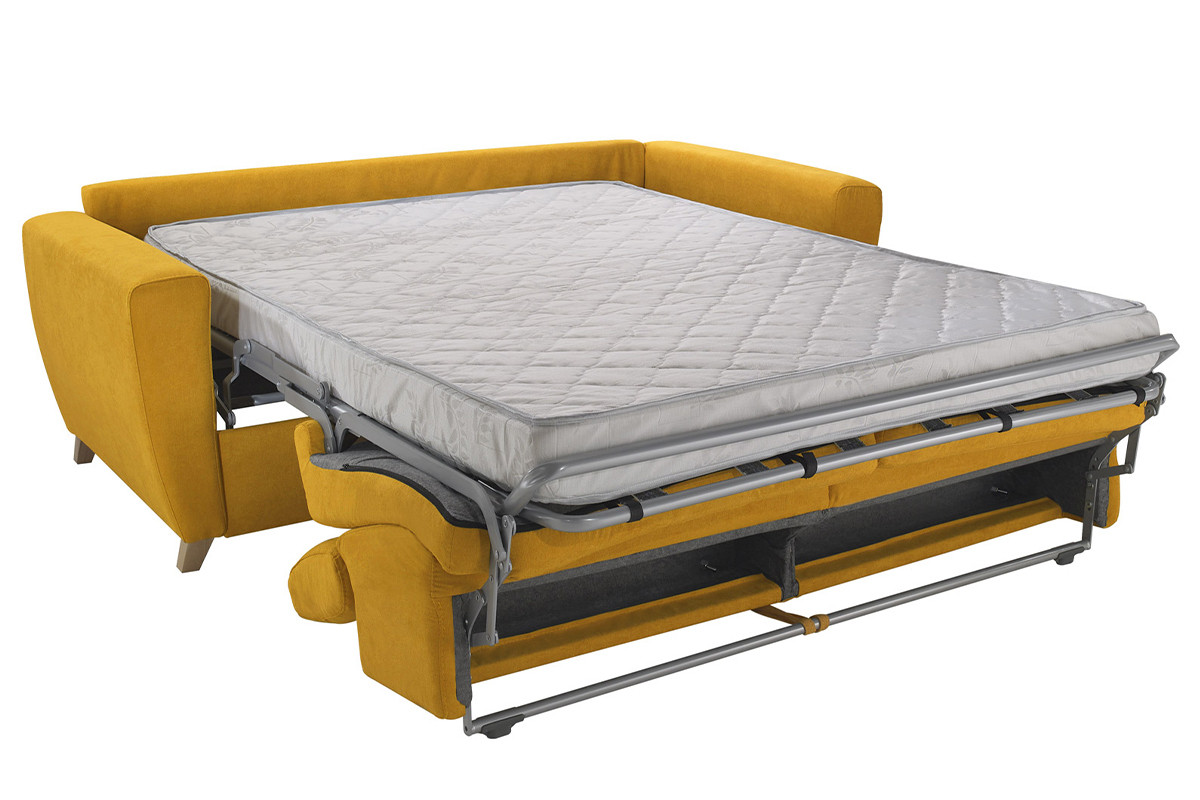 Sof cama 3 plazas con reposacabezas regulables amarillo con colchn de 13 cm GOYA