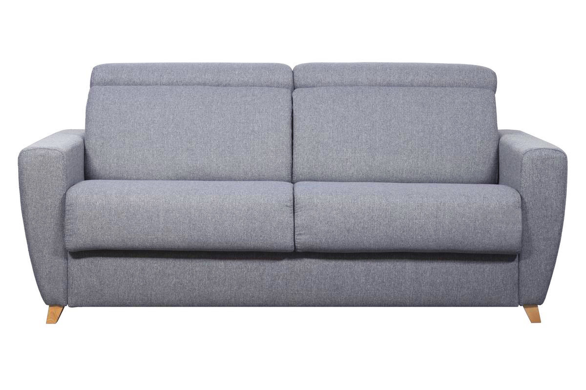 Sof cama 3plazas con reposacabezas regulables gris claro con colchn de 18cm GOYA