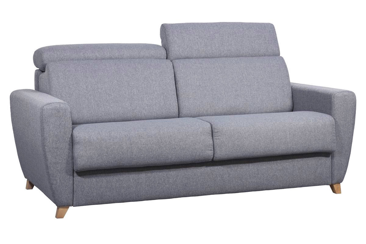 Sof cama 3plazas con reposacabezas regulables gris claro con colchn de 18cm GOYA