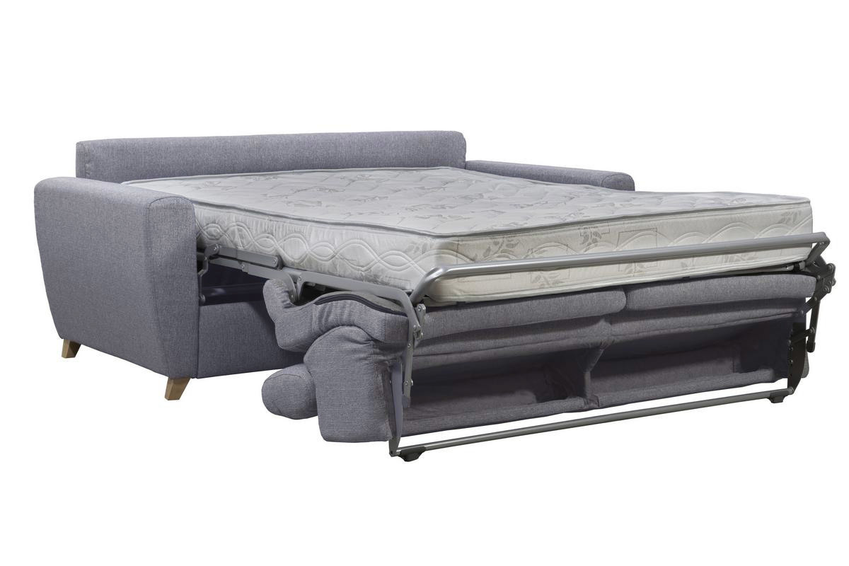 Sof cama 3plazas con reposacabezas regulables gris claro con colchn de 18cm GOYA