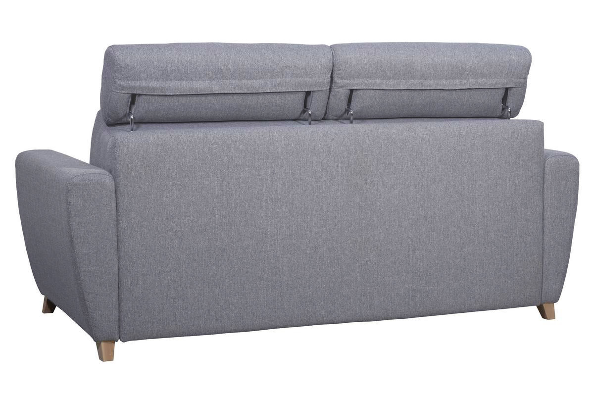 Sof cama 3plazas con reposacabezas regulables gris claro con colchn de 18cm GOYA