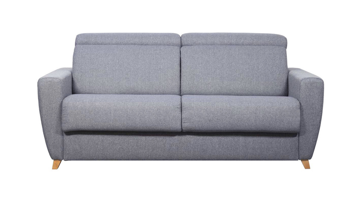 Sof cama 3plazas con reposacabezas regulables gris claro con colchn de 18cm GOYA