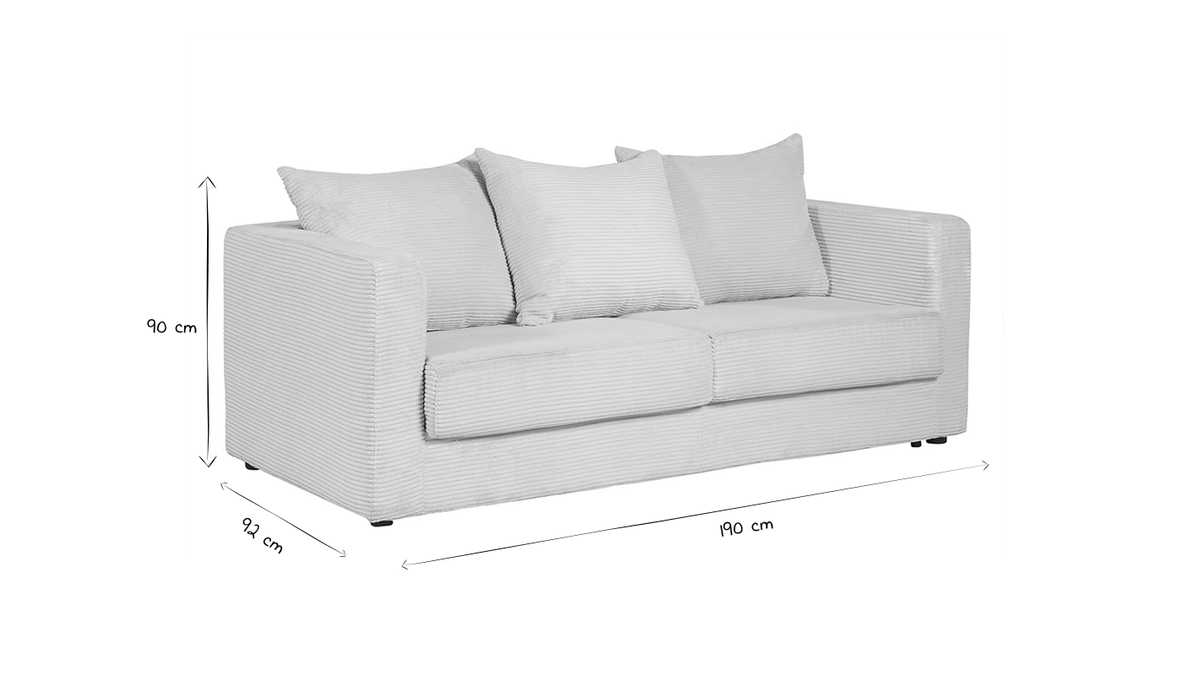 Sof cama 3 plazas de pana beige con colchn de 13 cm BACIO