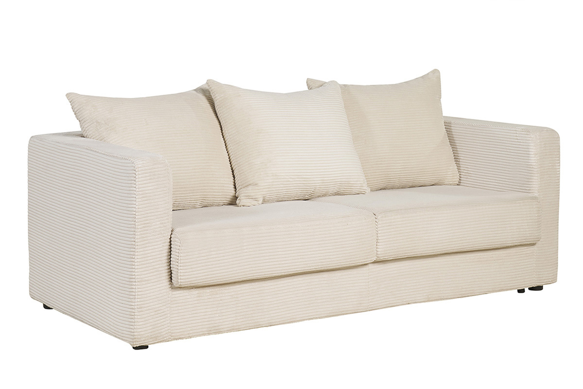 Sof cama 3 plazas de pana beige con colchn de 13 cm BACIO