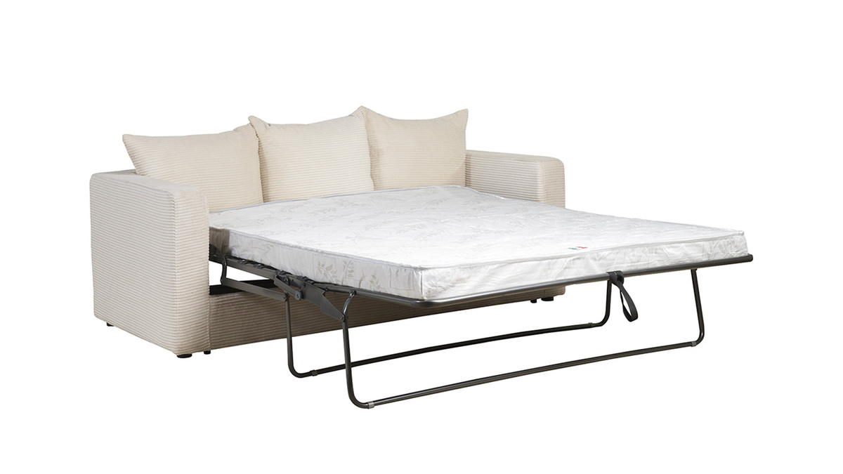 Sof cama 3 plazas de pana beige con colchn de 13 cm BACIO