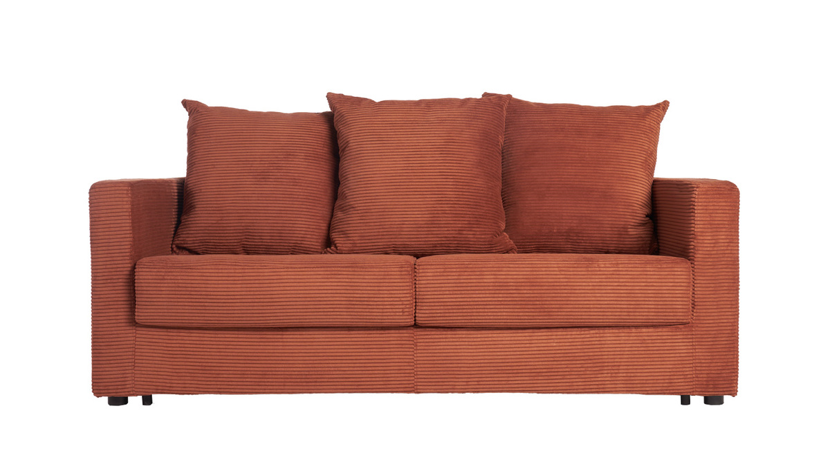 Sof cama 3 plazas de pana terracota con colchn de 13 cm BACIO