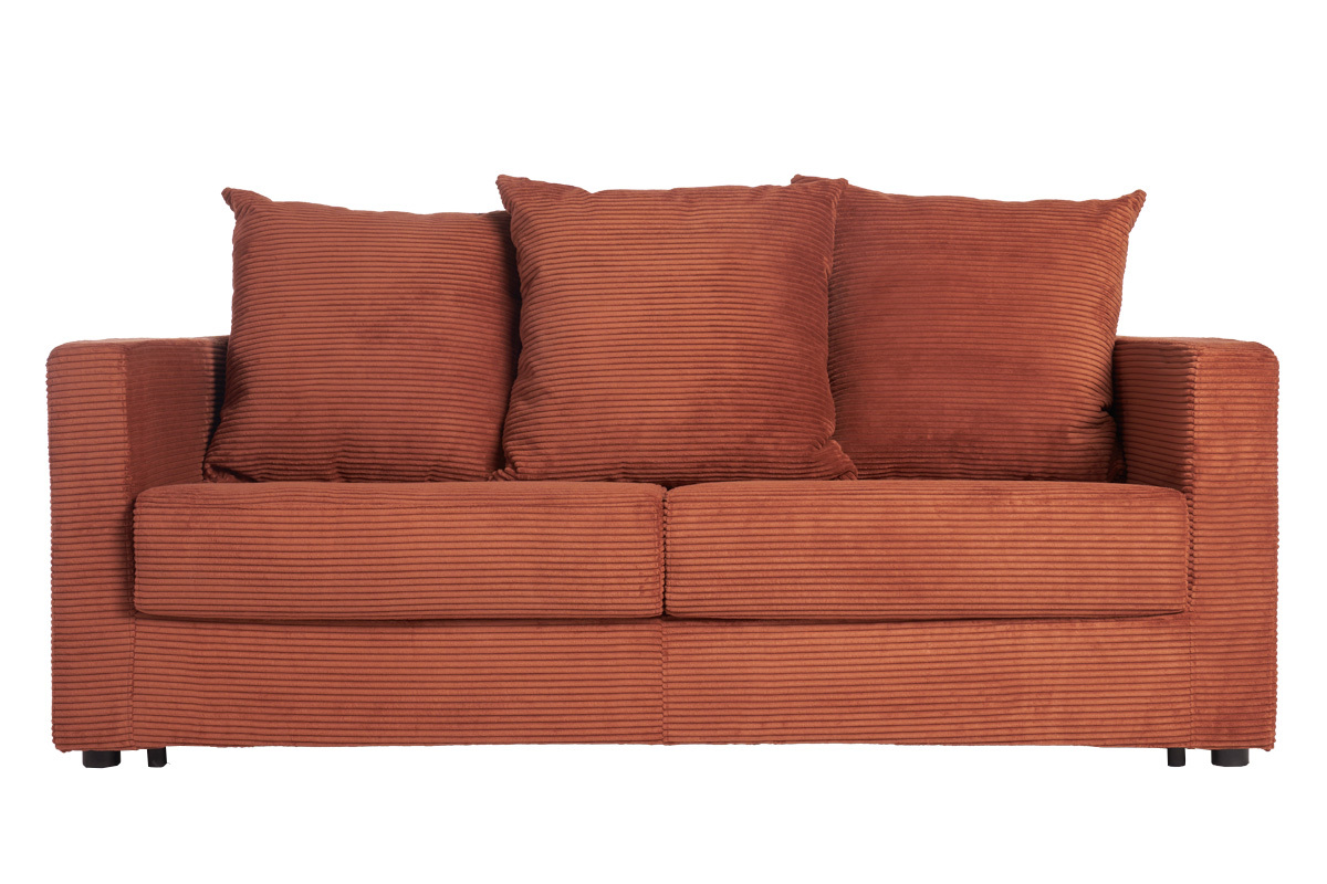 Sof cama 3 plazas de pana terracota con colchn de 13 cm BACIO