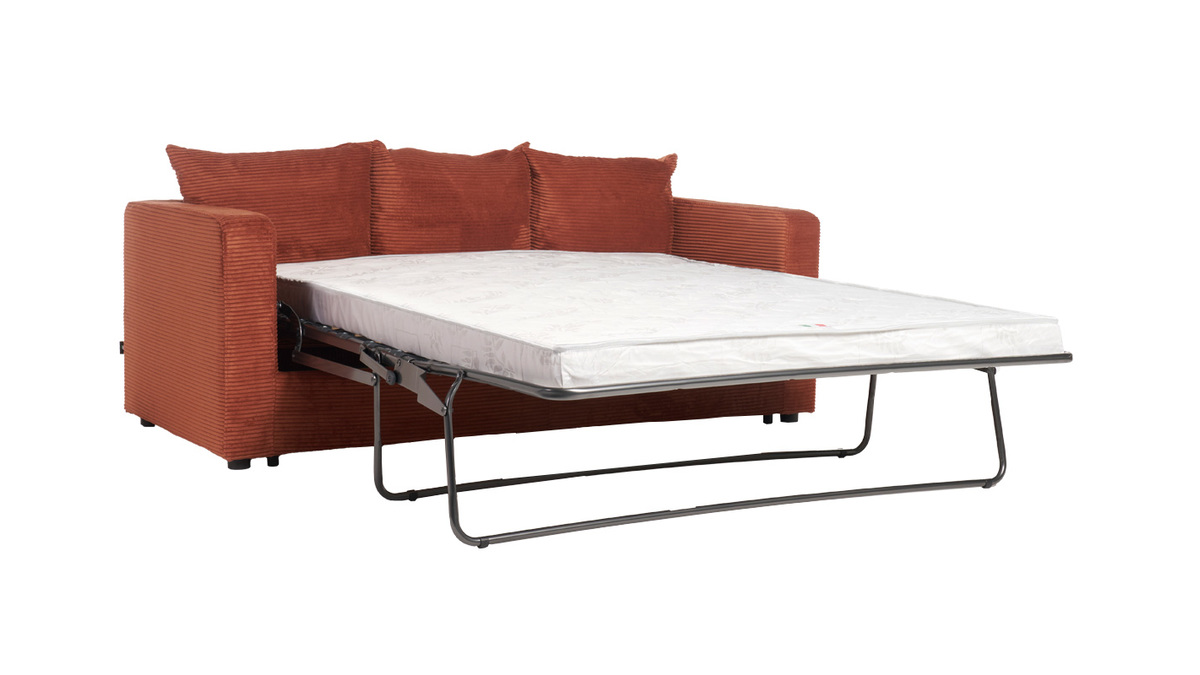 Sof cama 3 plazas de pana terracota con colchn de 13 cm BACIO