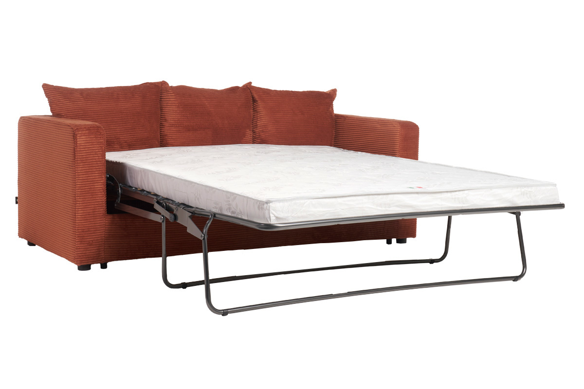 Sof cama 3 plazas de pana terracota con colchn de 13 cm BACIO