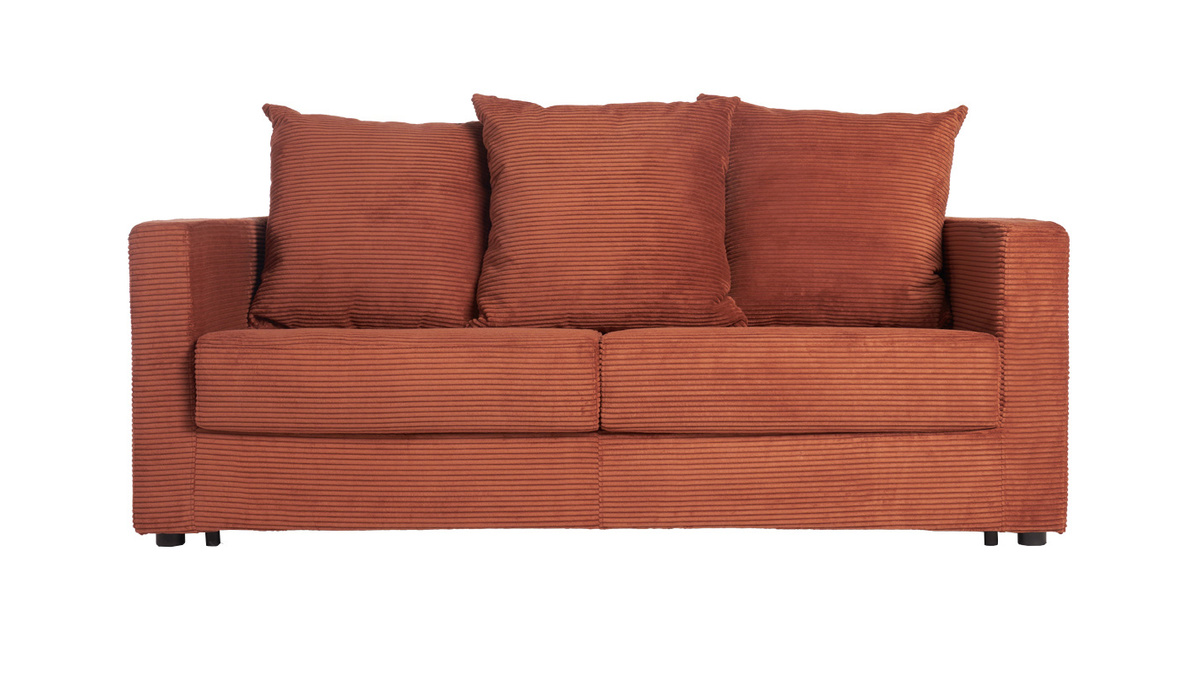 Sof cama 3 plazas de pana terracota con colchn de 13 cm BACIO