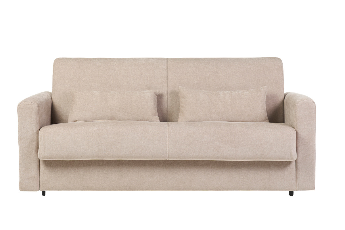 Sof cama 3 plazas de tela efecto aterciopelado beige con colchn de 13 cm LETTO