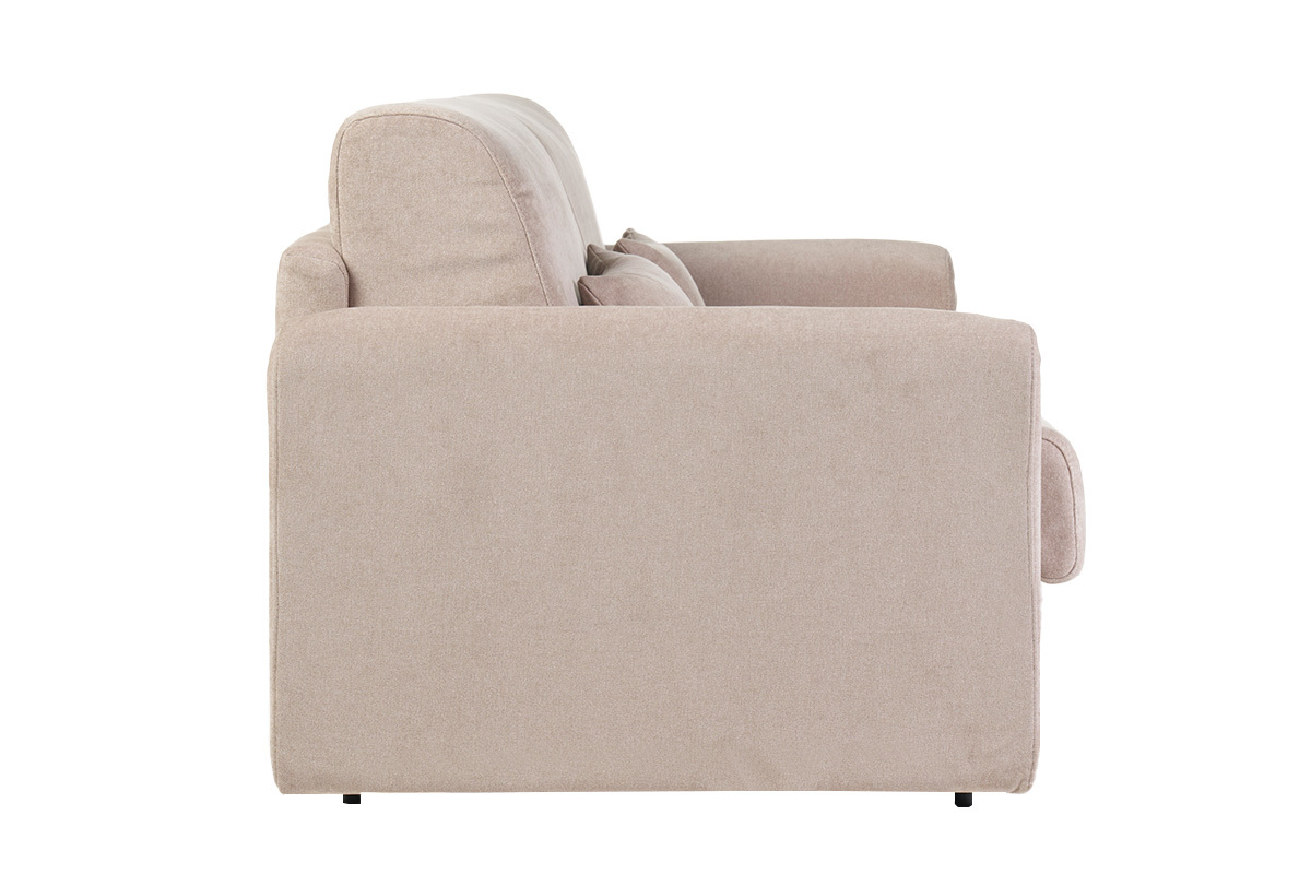 Sof cama 3 plazas de tela efecto aterciopelado beige con colchn de 13 cm LETTO