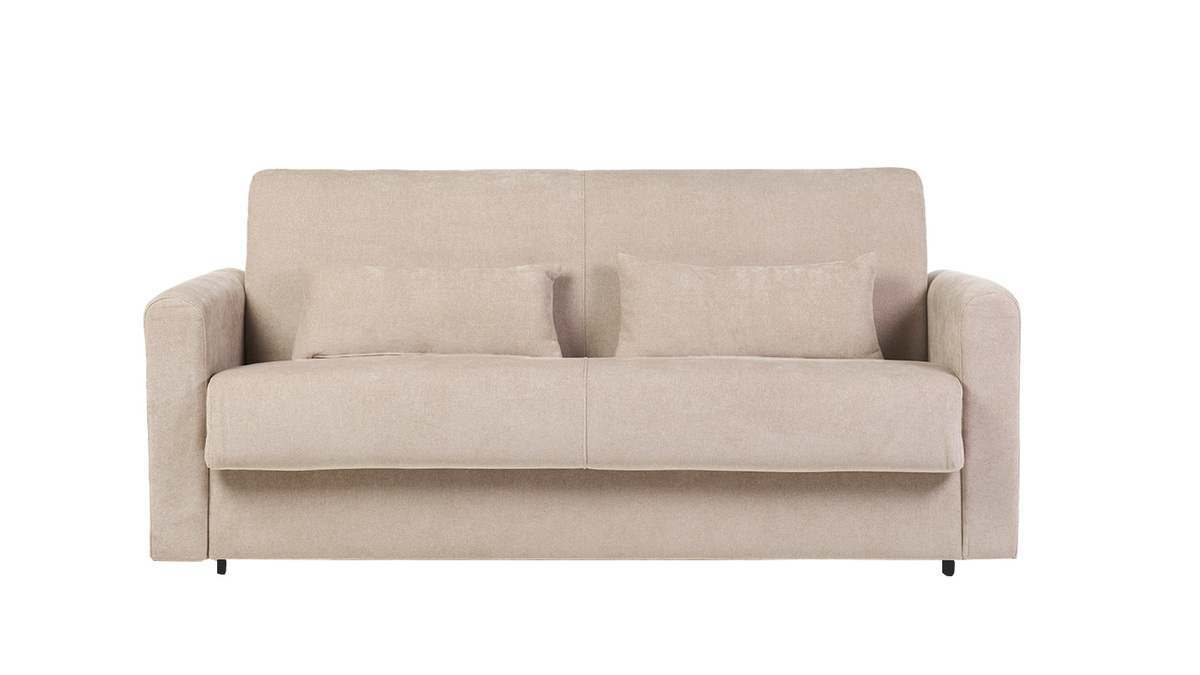 Sof cama 3 plazas de tela efecto aterciopelado beige con colchn de 13 cm LETTO