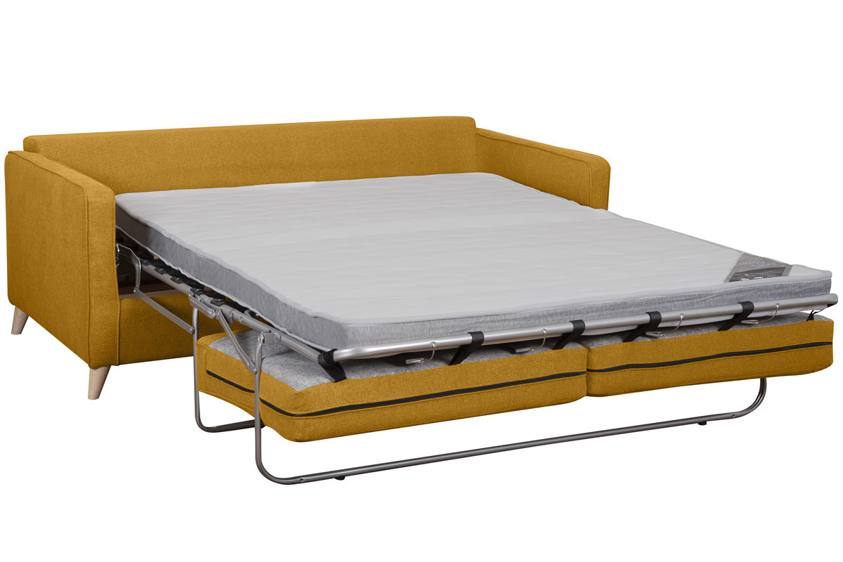 Sof cama 3plazas nrdico amarillo comino con colchn de 10cm PAPEL