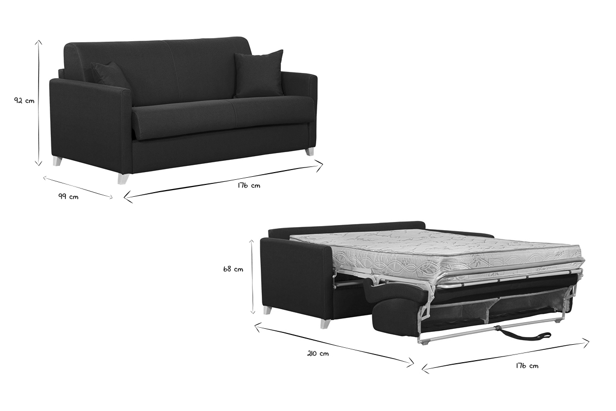 Sof cama 3 plazas nrdico azul petrleo y madera clara con colchn de 18 cm SKANDY