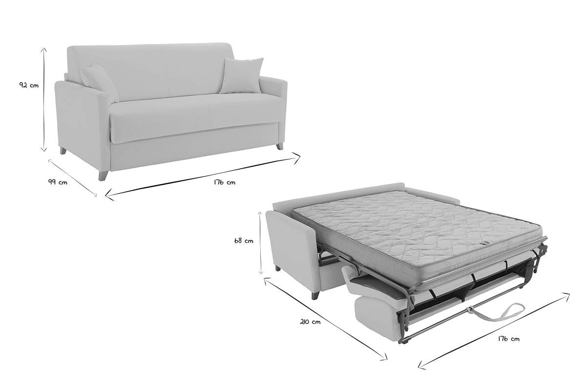 Sof cama 3 plazas nrdico beige y madera clara con colchn de 18 cm SKANDY