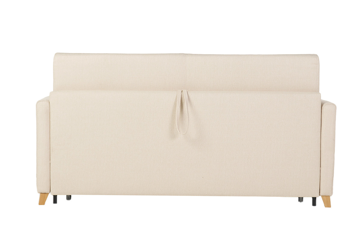 Sof cama 3 plazas nrdico beige y madera clara con colchn de 18 cm SKANDY