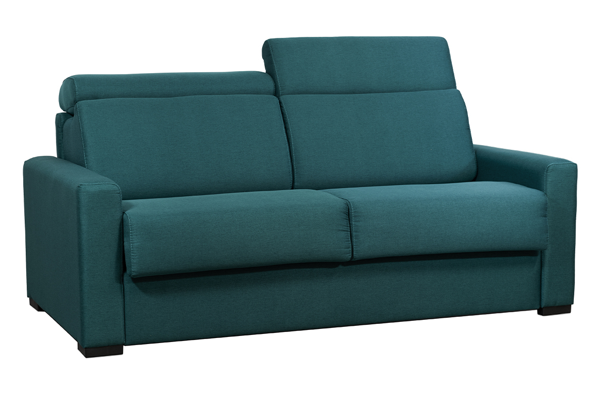 Sof cama azul petrleo con colchn de 18cm y reposacabezas ajustables NORO