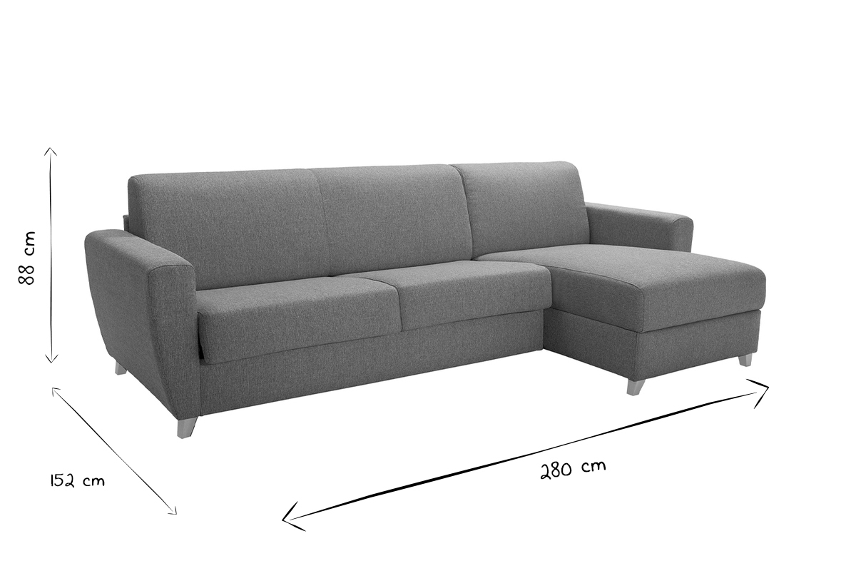 Sof cama con chaise longue reversible con canap 4 plazas de tela gris y madera clara GRAHAM