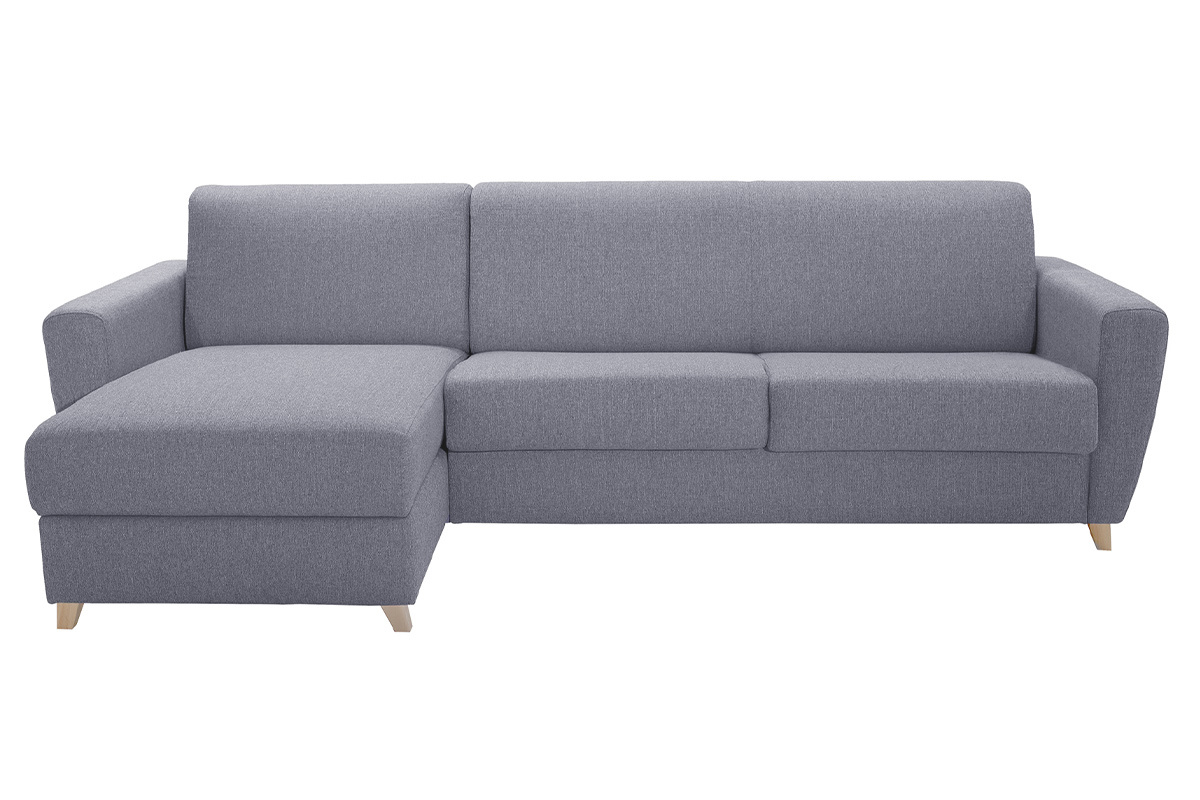 Sof cama con chaise longue reversible con canap 4 plazas de tela gris y madera clara GRAHAM