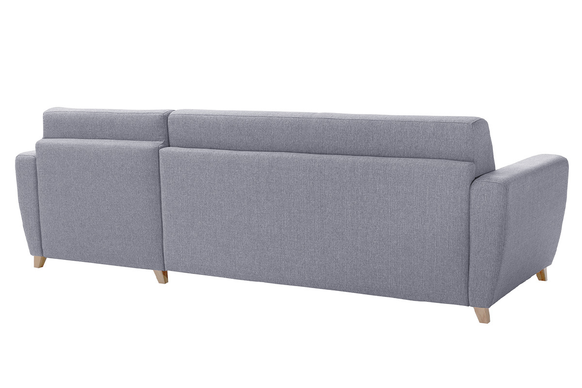 Sof cama con chaise longue reversible con canap 4 plazas de tela gris y madera clara GRAHAM