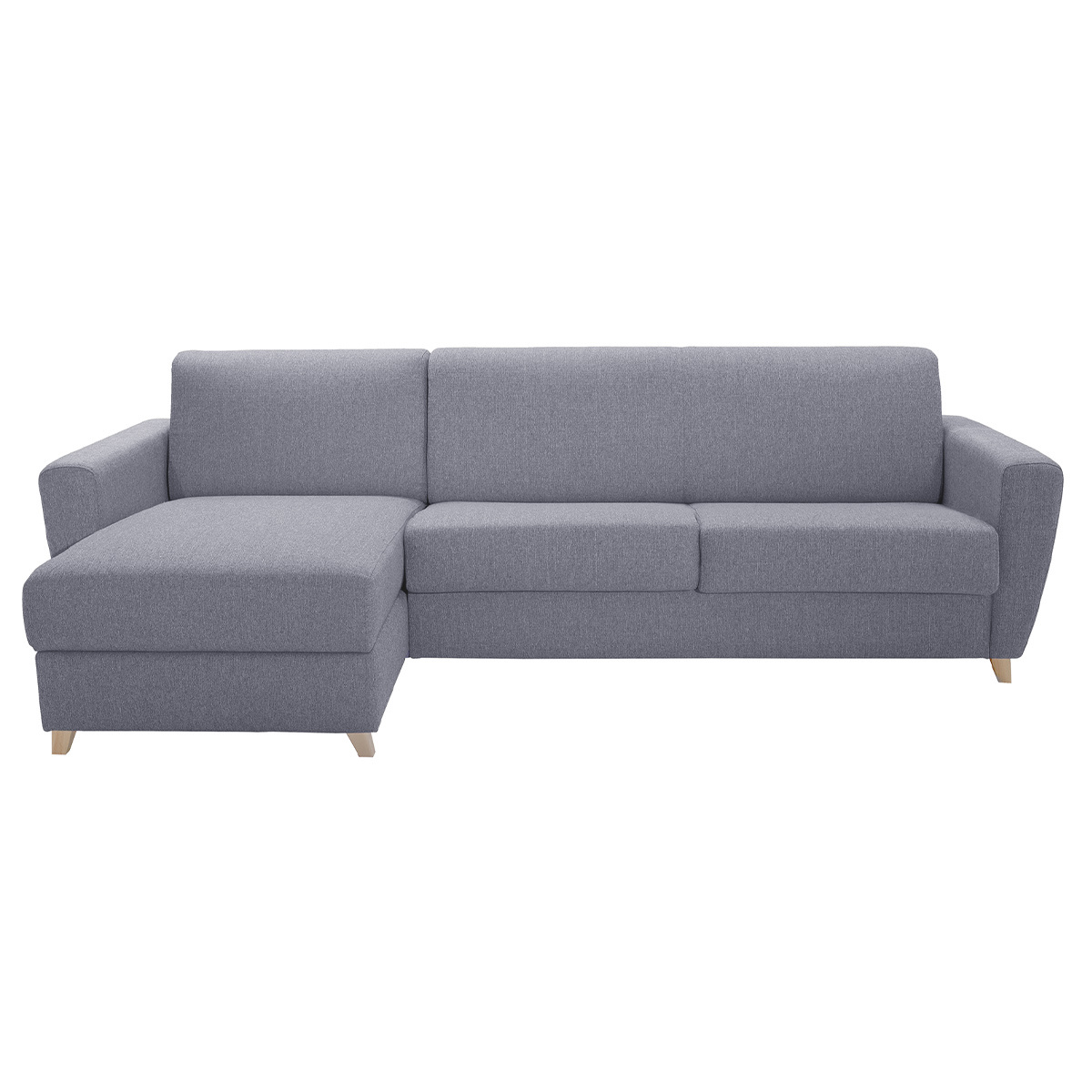 Sofá cama con chaise longue reversible con canapé 4 plazas de tela gris y madera clara GRAHAM