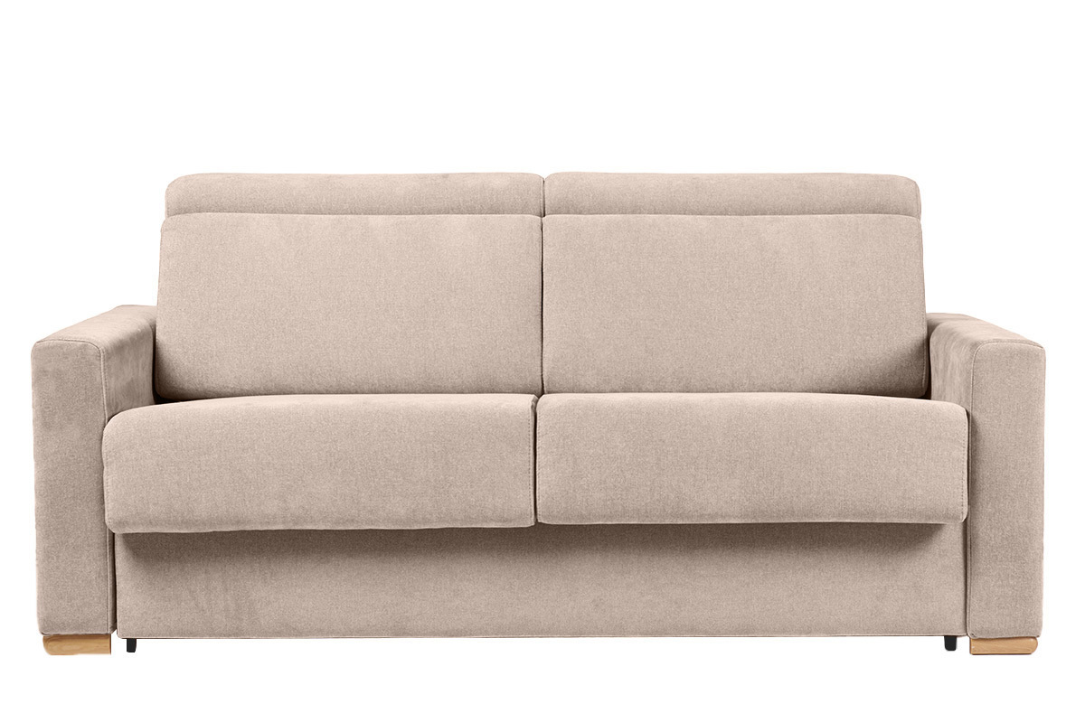 Sof cama convertible de 3 plazas en tela de efecto terciopelo beige con reposacabezas ajustables y colchn de 18 cm NORO