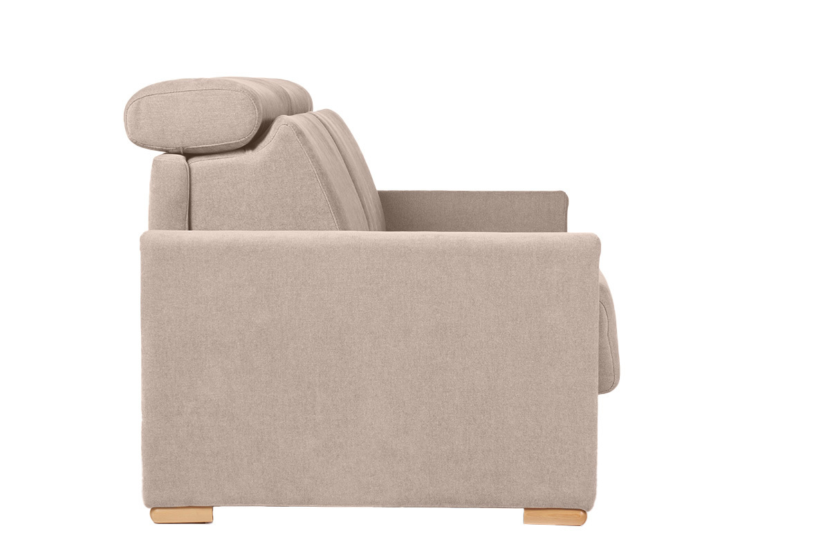 Sof cama convertible de 3 plazas en tela de efecto terciopelo beige con reposacabezas ajustables y colchn de 18 cm NORO