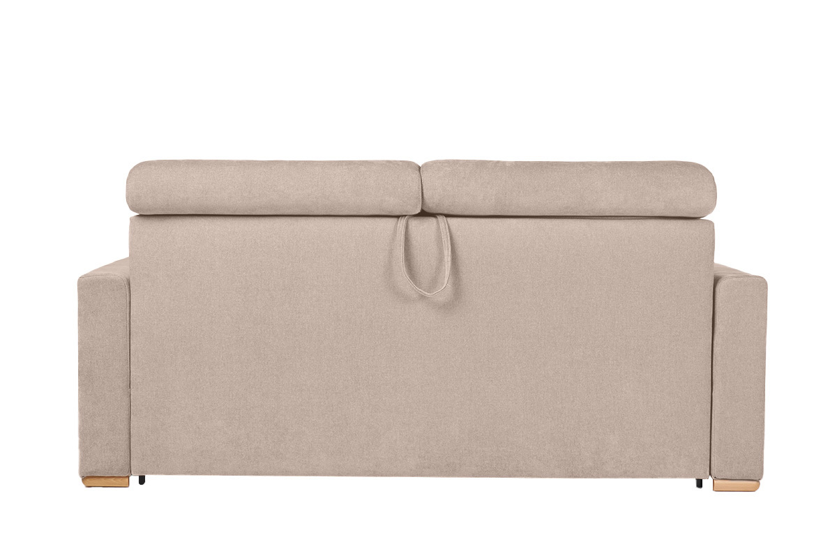 Sof cama convertible de 3 plazas en tela de efecto terciopelo beige con reposacabezas ajustables y colchn de 18 cm NORO