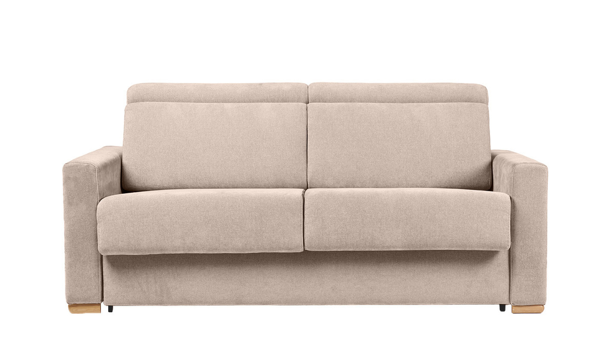 Sof cama convertible de 3 plazas en tela de efecto terciopelo beige con reposacabezas ajustables y colchn de 18 cm NORO