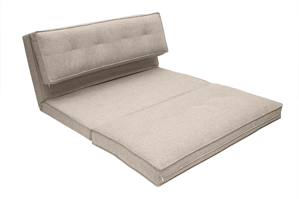 Sof cama de 2 plazas convertible en tela color topo SALLY