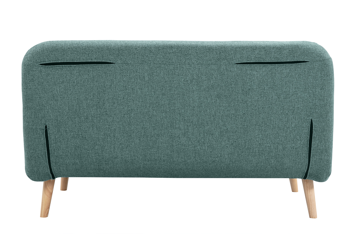 Sof cama de 2 plazas convertible en tela verde gris y madera clara AMIKO