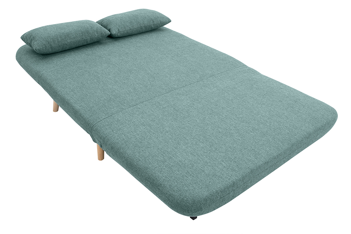 Sof cama de 2 plazas convertible en tela verde gris y madera clara AMIKO