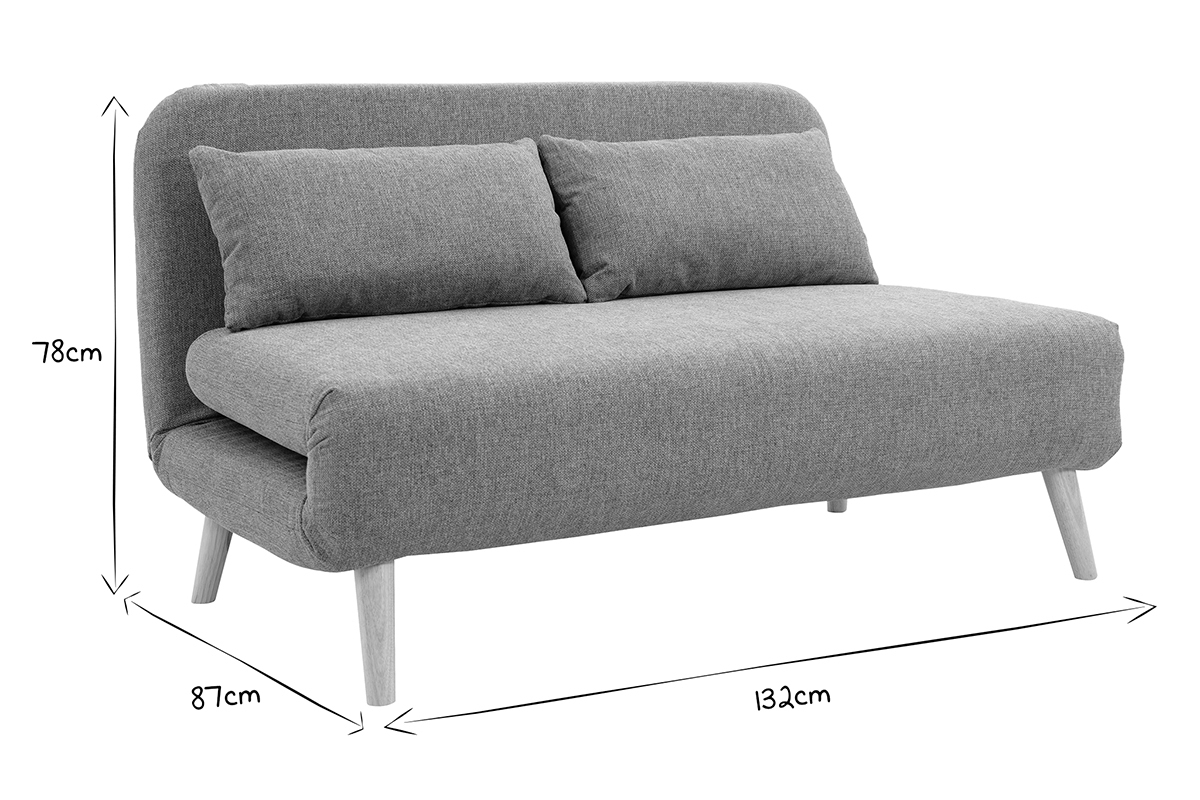 Sof cama de 2 plazas convertible en tela verde gris y madera clara AMIKO