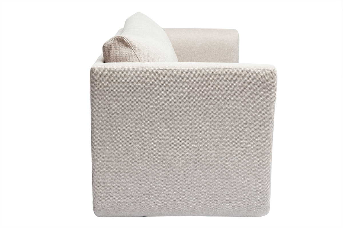 Sof cama de 2 plazas de tela efecto terciopelo texturizado beige LEON