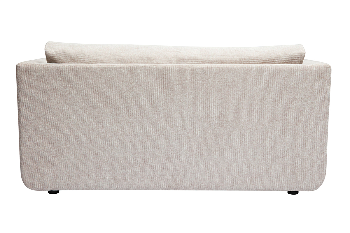 Sof cama de 2 plazas de tela efecto terciopelo texturizado beige LEON