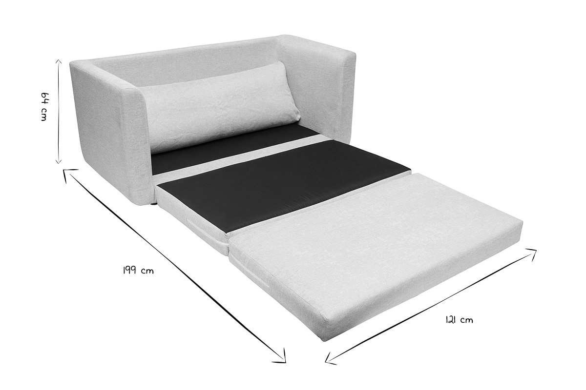 Sof cama de 2 plazas de tela efecto terciopelo texturizado beige LEON