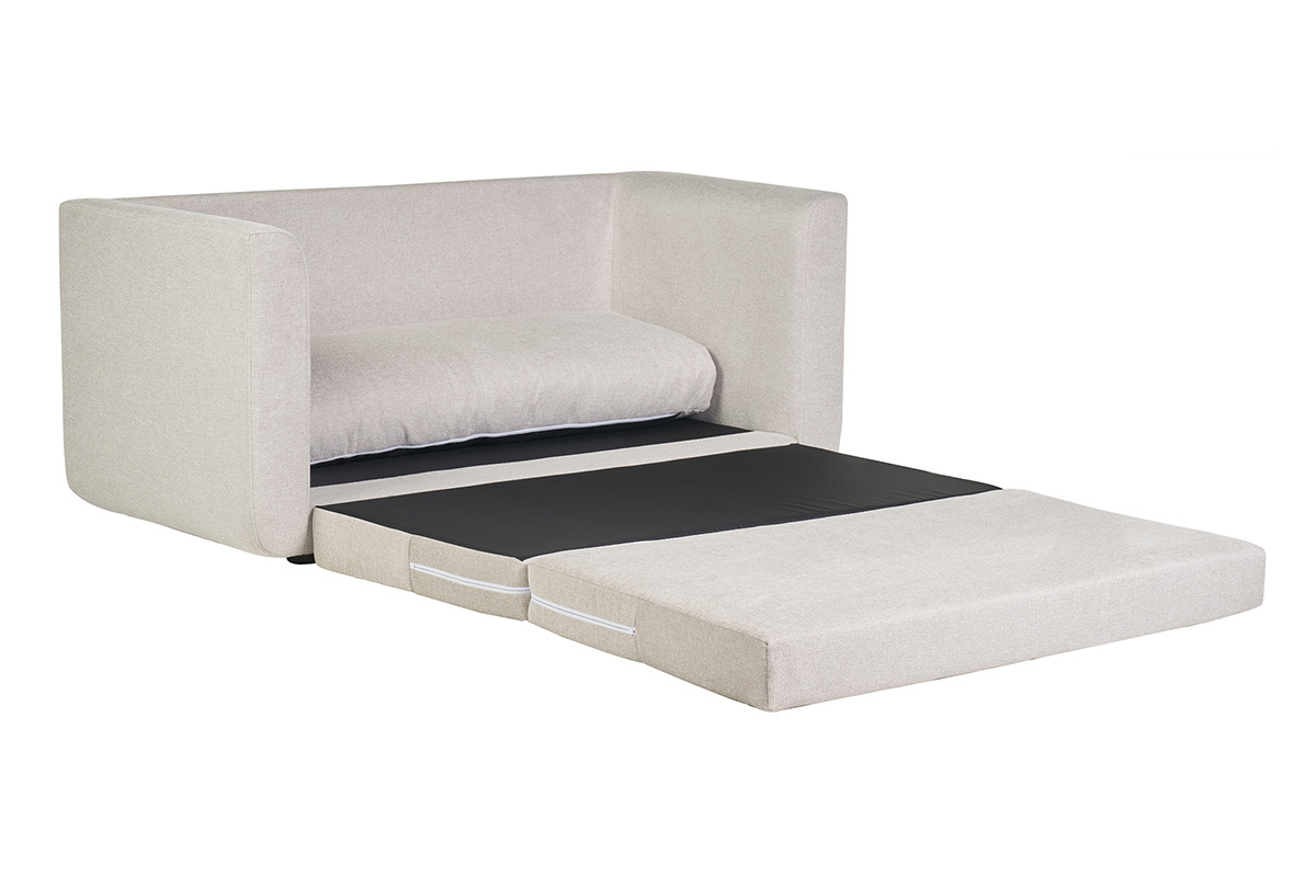 Sof cama de 2 plazas de tela efecto terciopelo texturizado beige LEON