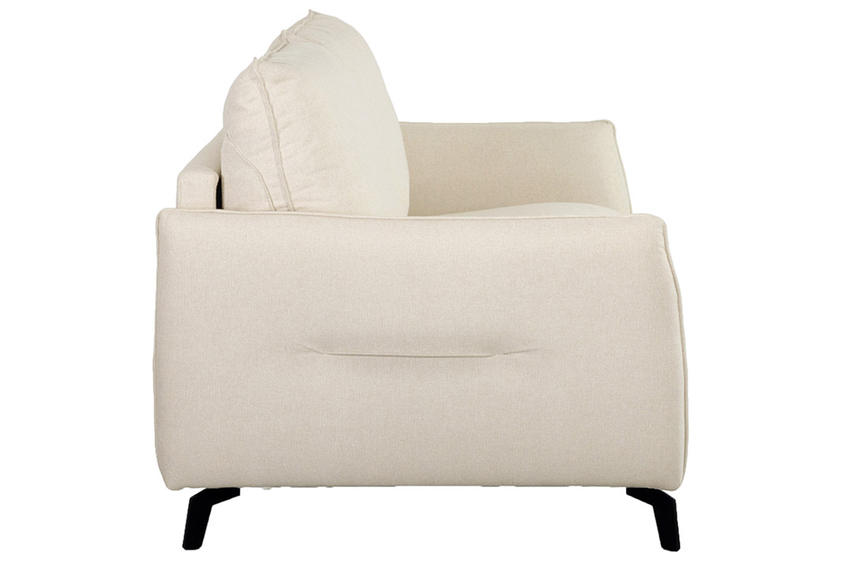 Sof cama de diseo de 3 plazas en tela beige natural y metal negro LIAM