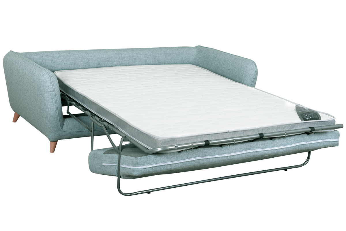 Sof cama nrdico 3 plazas de tela azul hielo con colchn de 10 cm CREEP